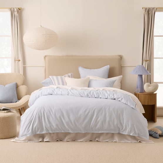 Relaxed Linen Look Ice Blue Quilt Cover Set + Separates