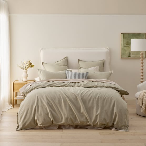 Relaxed Linen Look Matcha Quilt Cover Set