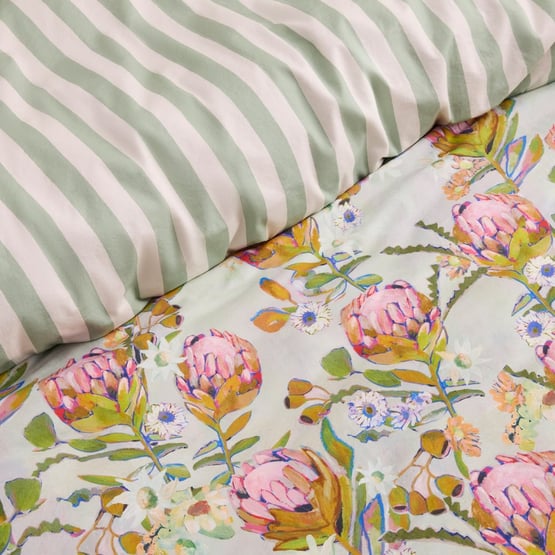 Margot Soft Green Native Floral Quilt Cover Set + Separates
