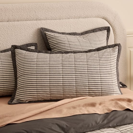 Bodhi Charcoal Stripe Quilted Quilt Cover Separates