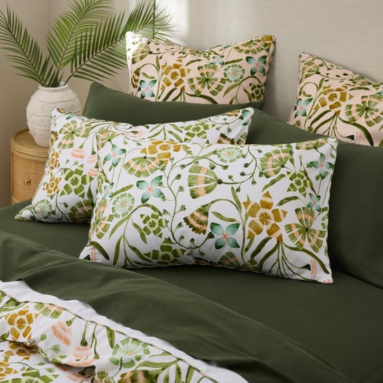 Gigi Green Floral Pillowcases