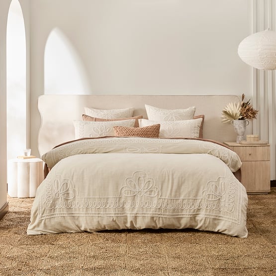 Lucia Embroidered Natural Quilt Cover Separates