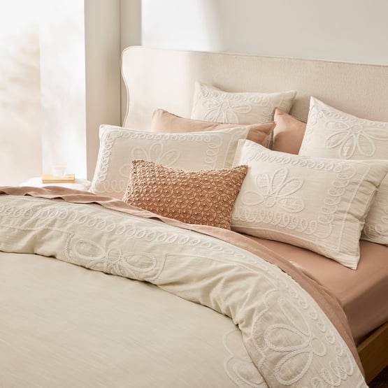 Lucia Embroidered Natural Quilt Cover Separates