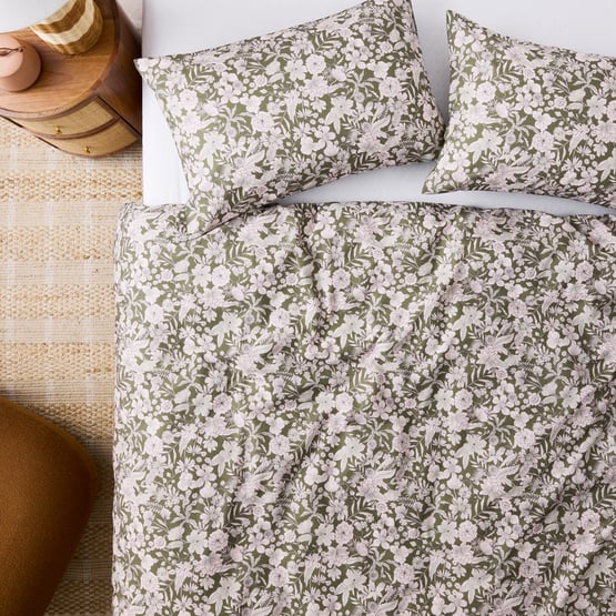 Mietta Floral Olive Quilt Cover Set