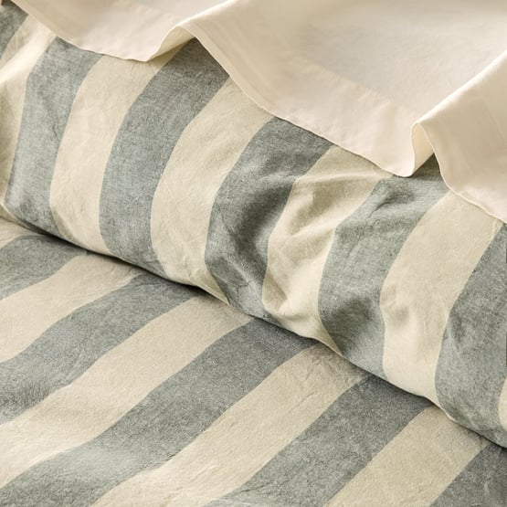 Stonewashed Cotton Basil & Pistachio Block Stripe Quilt Cover Separates