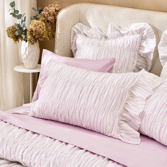 Ivy Lilac Stripe Ruffle Pillowcases
