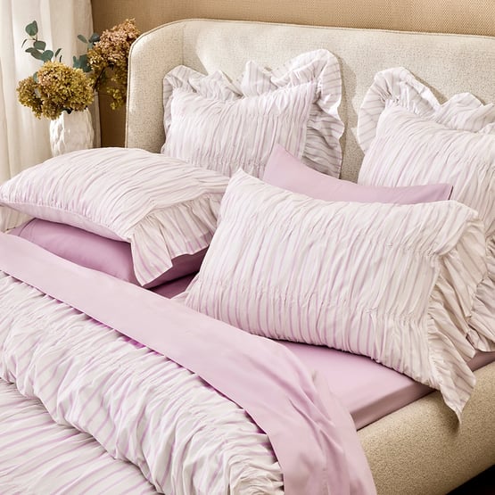 Ivy Lilac Stripe Ruffle Pillowcases
