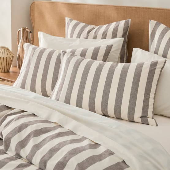 Stonewashed Cotton Natural & Chocolate Stripe Pillowcases