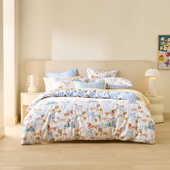 Riviera Dachshund Blue Quilt Cover Set + Separates