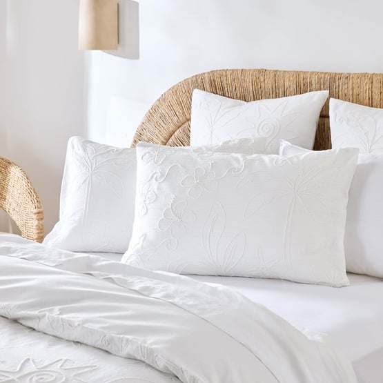 Mana Wave White Embroidered Pillowcases