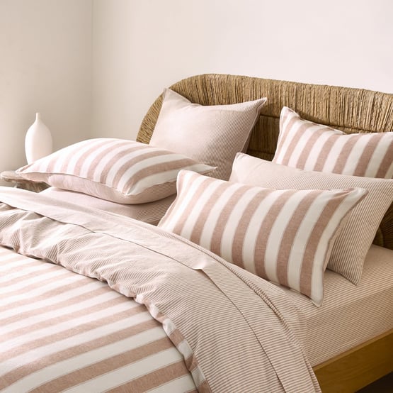 Linen Cotton Pecan Stripe Quilt Cover Set + Separates