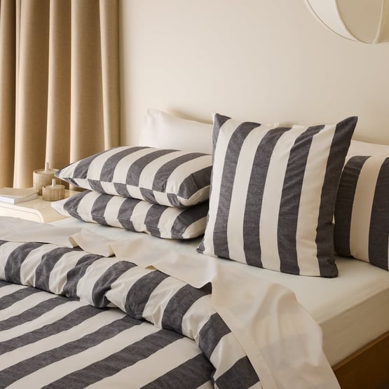 Stonewashed Cotton Black & Coconut Wide Stripe Quilt Cover Separates