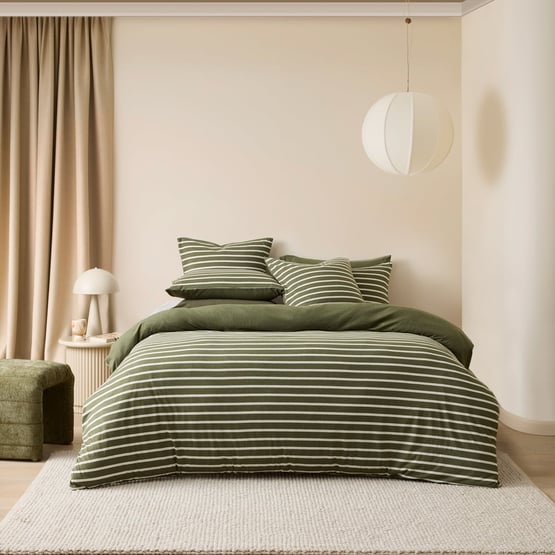 Ultra Soft Jersey Olive & Oat Stripe Quilt Cover Separates