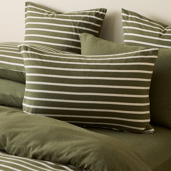 Ultra Soft Jersey Olive & Oat Stripe Pillowcases