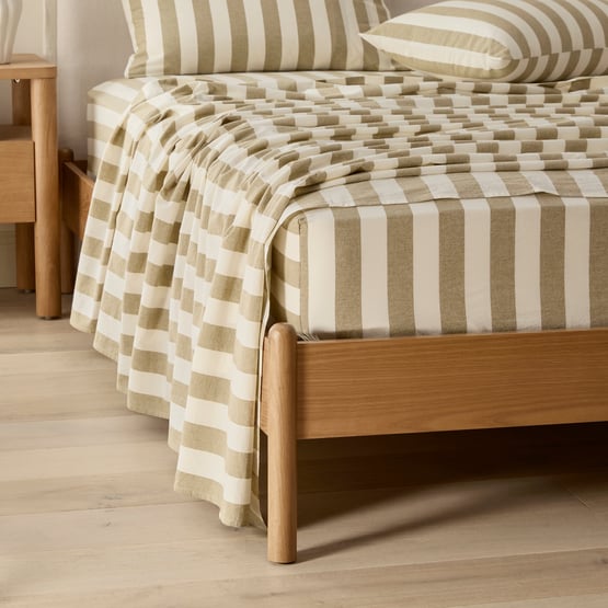 Stonewashed Cotton Olive & Coconut Stripe Sheet Separates