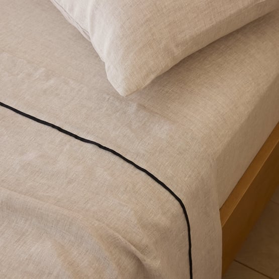 Vintage Washed Linen Linen & Onyx Piped Sheet Separates