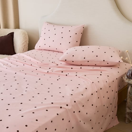 Stonewashed Cotton Chocolate & Peony Spot Sheet Separates