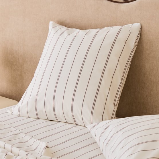 Stonewashed Cotton Chocolate & Coconut Pencil Stripe Pillowcase