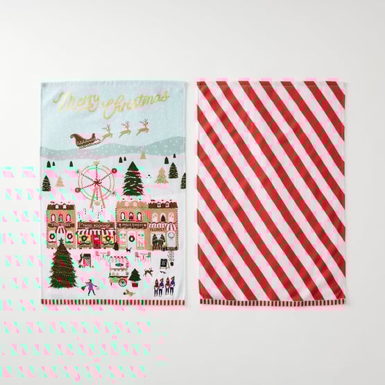 Gingerbread Village Tea Towel Pack of 2