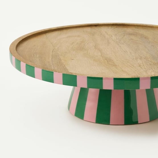 Christmas Pink & Green Mango Wood Cake Stand