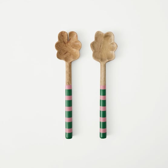 Christmas Pink & Green Mango Wood Salad Servers Pack of 2