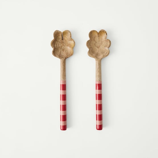 Christmas Red & Pink Mango Wood Salad Servers Pack of 2
