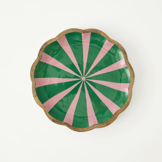 Christmas Pink & Green Mango Wood Scalloped Platter
