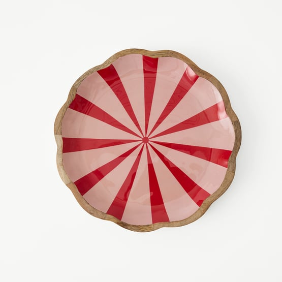 Christmas Red & Pink Mango Wood Scalloped Platter