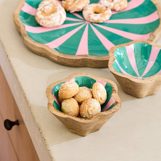 Christmas Pink & Green Mango Wood Small Bowl