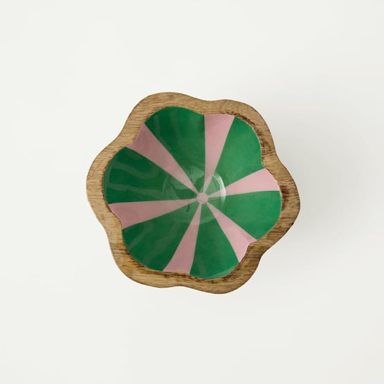 Christmas Pink & Green Mango Wood Small Bowl