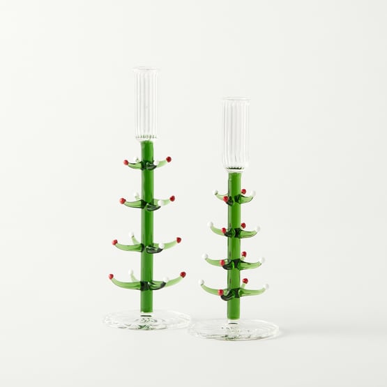 Christmas Tree Green Glass Candleholder