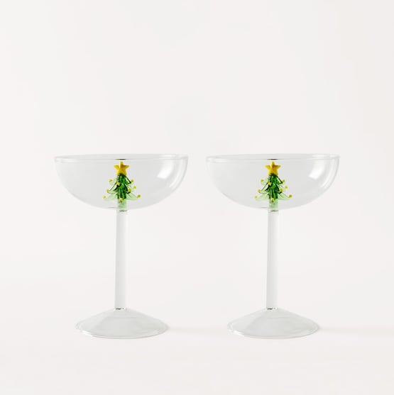 Christmas Green Tree Coupe Glass Pack of 2