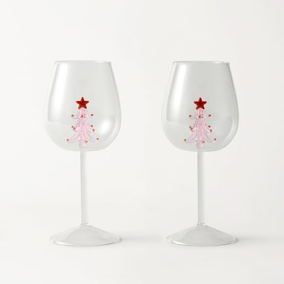 Christmas Pink Tree Wine Glass Pack of 2