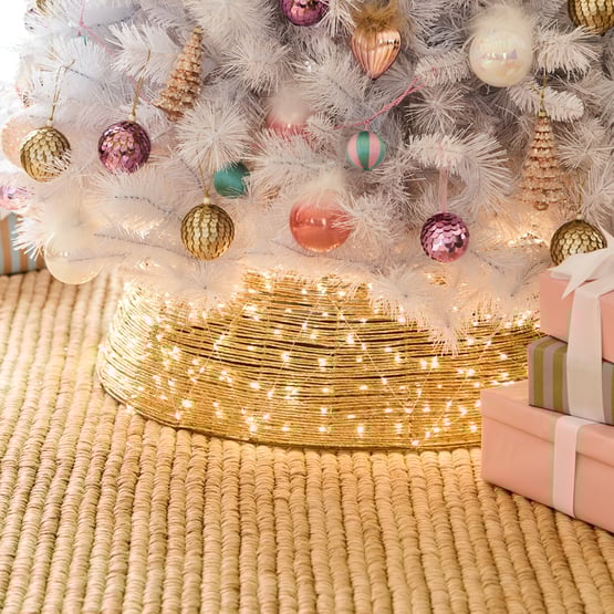 Sparkling Gold Tree Skirt with LED Lights