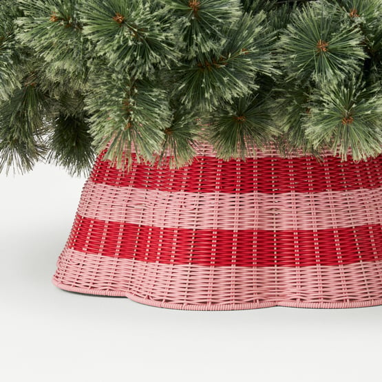 Scalloped Stripe Pink & Red Christmas Tree Skirt