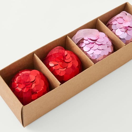 Sequin Red & Pink Decorations Set of 4