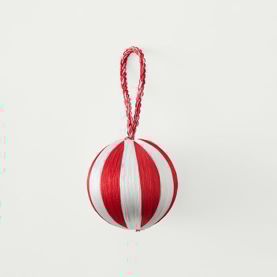 Thread Stripe White & Red Bauble Set of 4
