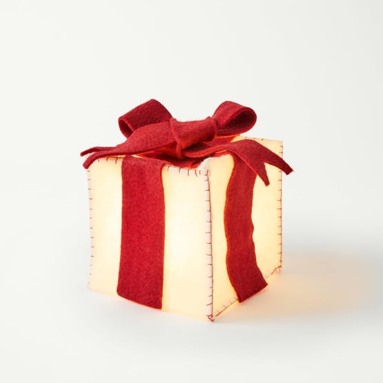 Red & White Large Felt Gift Box with LED Lights