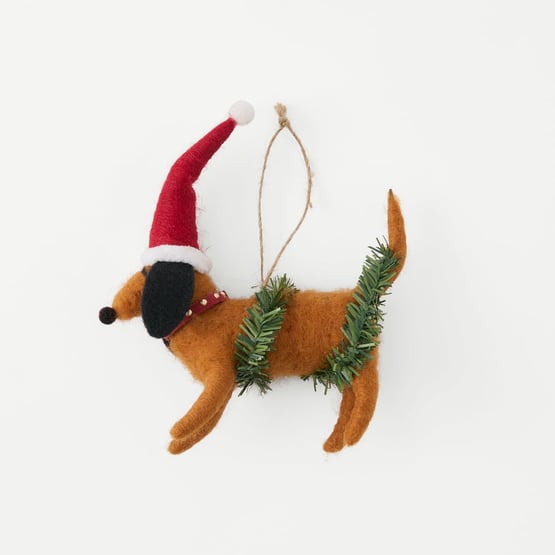 Brown & Green Sausage Dog Felted Friend