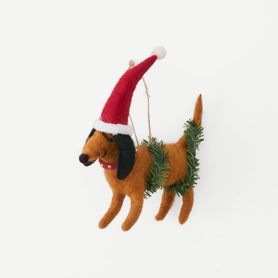 Brown & Green Sausage Dog Felted Friend