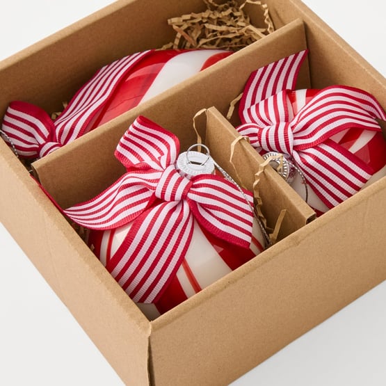 Vintage Glass Red & White Candy Cane Ornament Set of 3