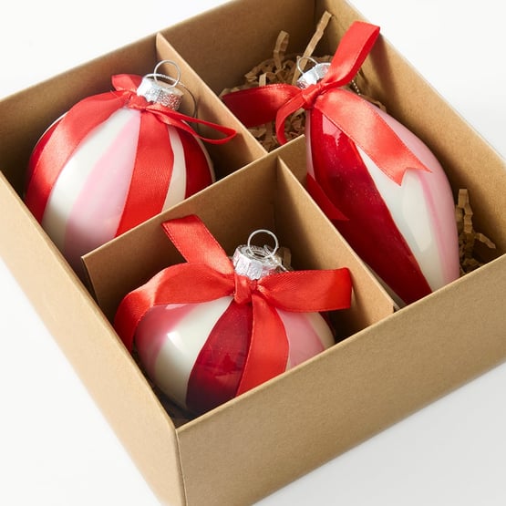 Vintage Glass Red, Pink & White Candy Cane Ornament Set of 3