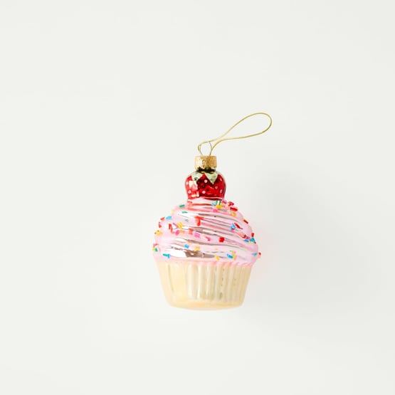 Vintage Glass Pink Cupcake Ornament