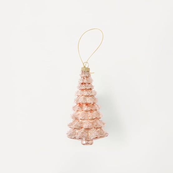 Vintage Glass Pink Frosted Tree Ornament