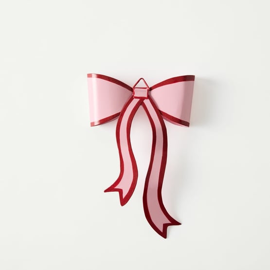 Festive Pink & Red Bow Tin Decoration