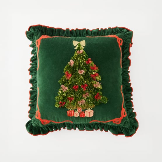 Festive 12 Days of Christmas Green Frill Cushion