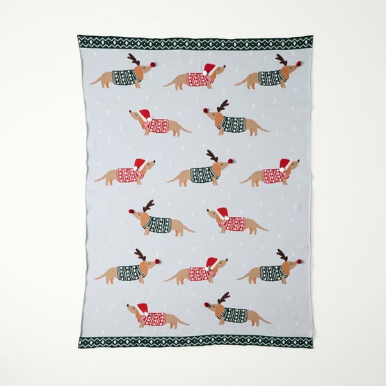 Festive Dashing Dachshunds Knitted Throw