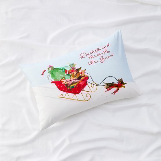 Dachshund Through The Snow Text Pillowcase