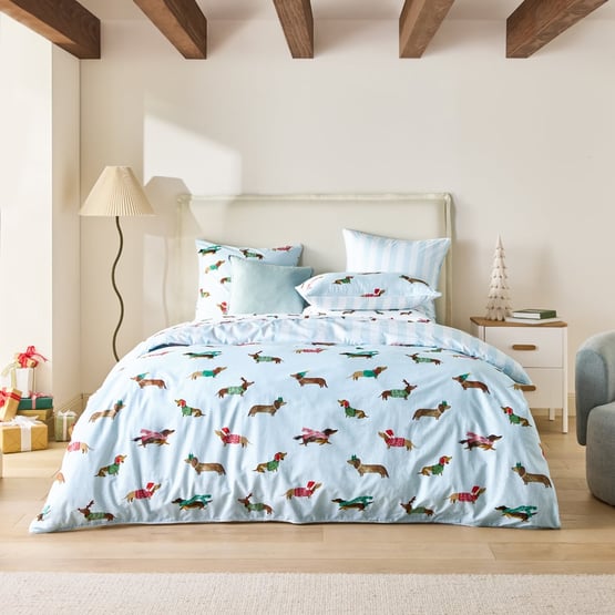 Christmas Dachshund Blue Pillowcases