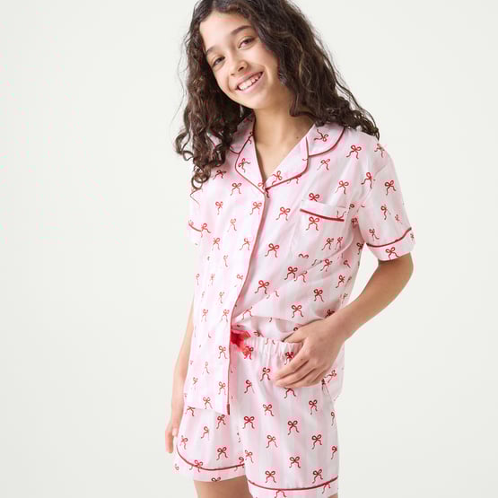 Kid's Bows Pink Short Pyjama Set